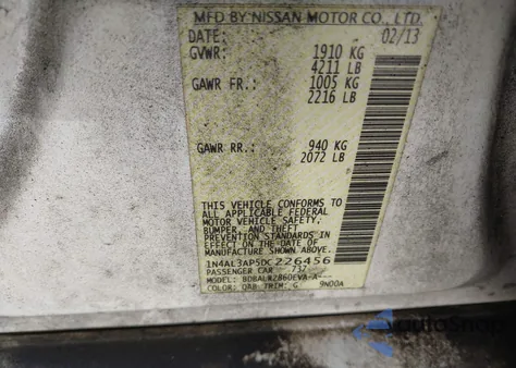 2013 Nissan Altima 2.5 S from USA, damaged, VIN 1N4AL3AP5DC226456